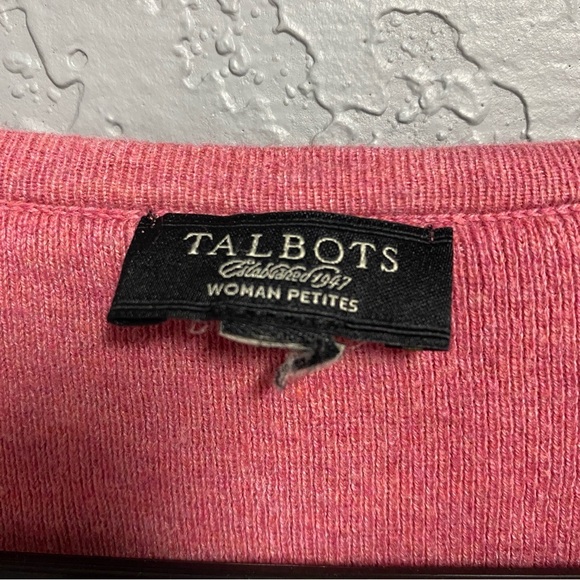 TALBOTS ruffled neck 3/4 sleeve cardigan women’s petite size large pink - Picture 2 of 3